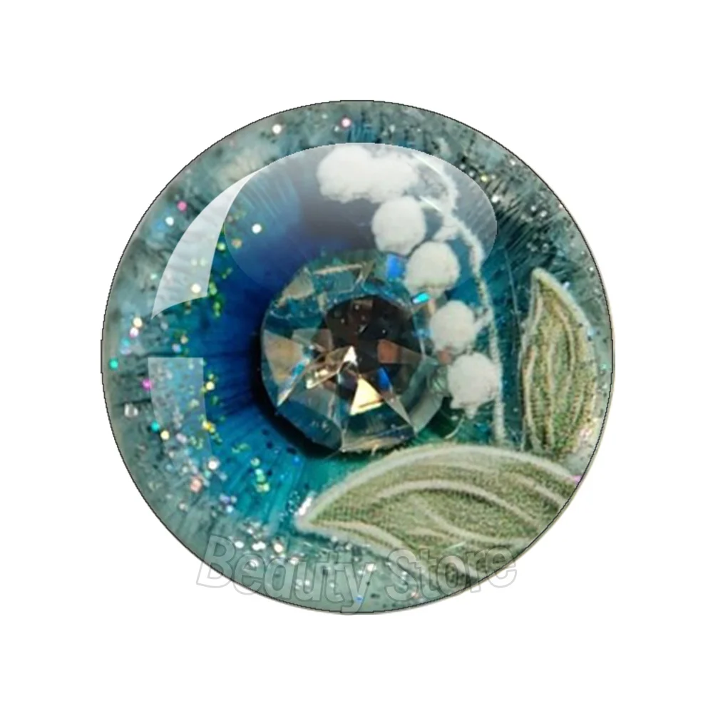 Different Flowers Style Glass Eye Chip Round Cabochon 10MM-40MM Handmade Toy Drop Glue Eye Pupil DIY Blyth BJD Doll Accessory