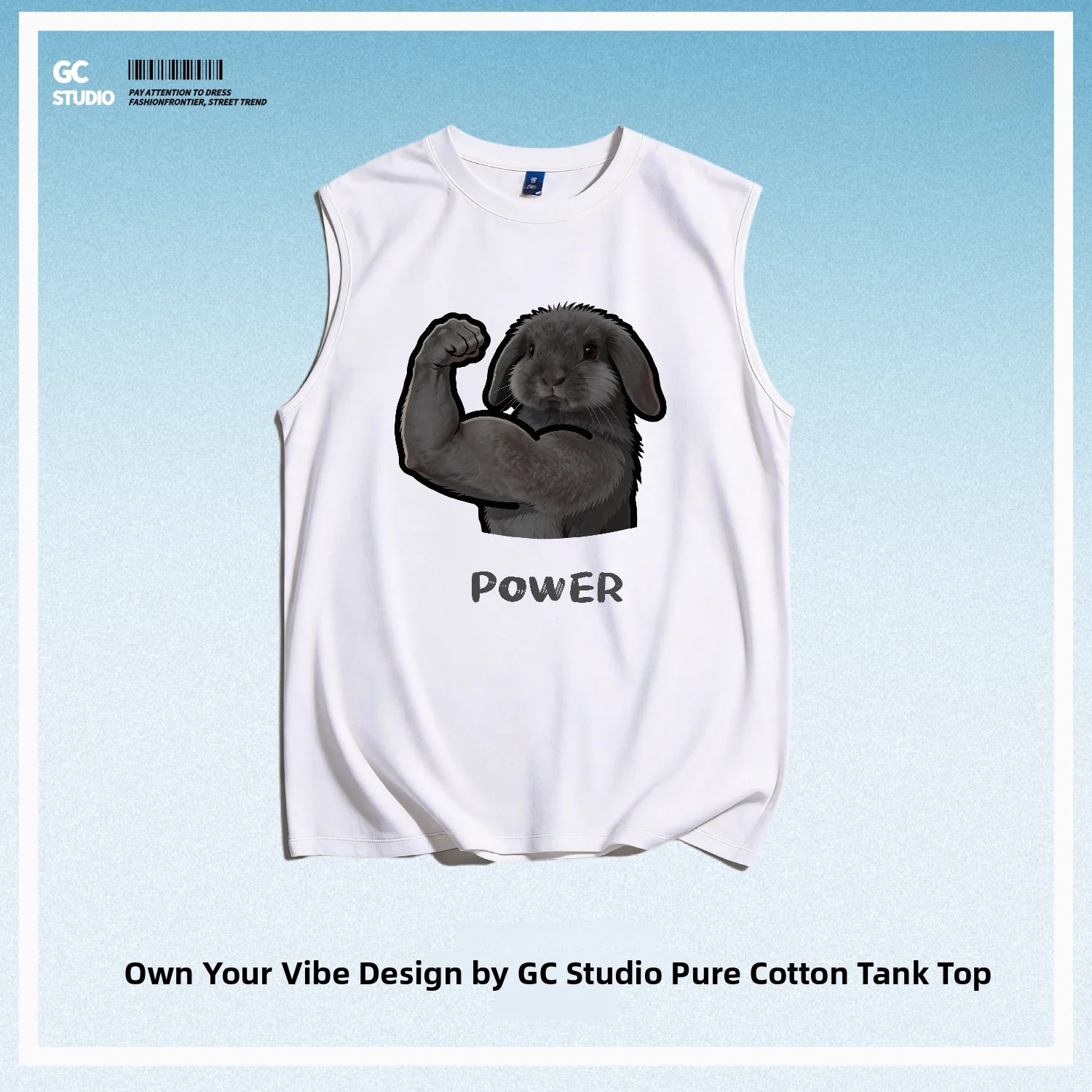 Men's Cotton Printed Tank Top Breathable Fitness Muscle Design Black Ear Rabbit Print Sportswear Casual round Neck Vest