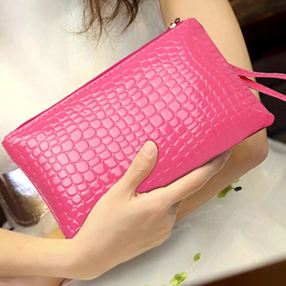 

Fashion Women Handbag Faux Leather Wallet Purse Zipper Closure Portable Solid Color Phone Handle Bag Long Wallet