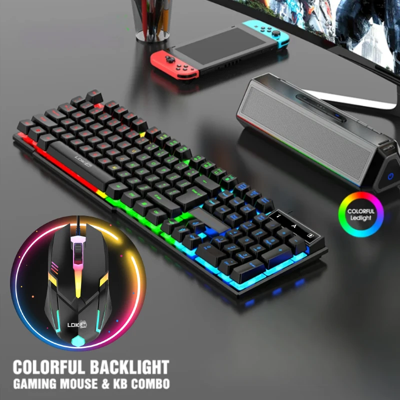 LDK823 Wired Keyboard and Mouse Combo USB Plug‑and‑Play Gaming Office Keyboard Mouse Set for Desktop Laptop PC Computer