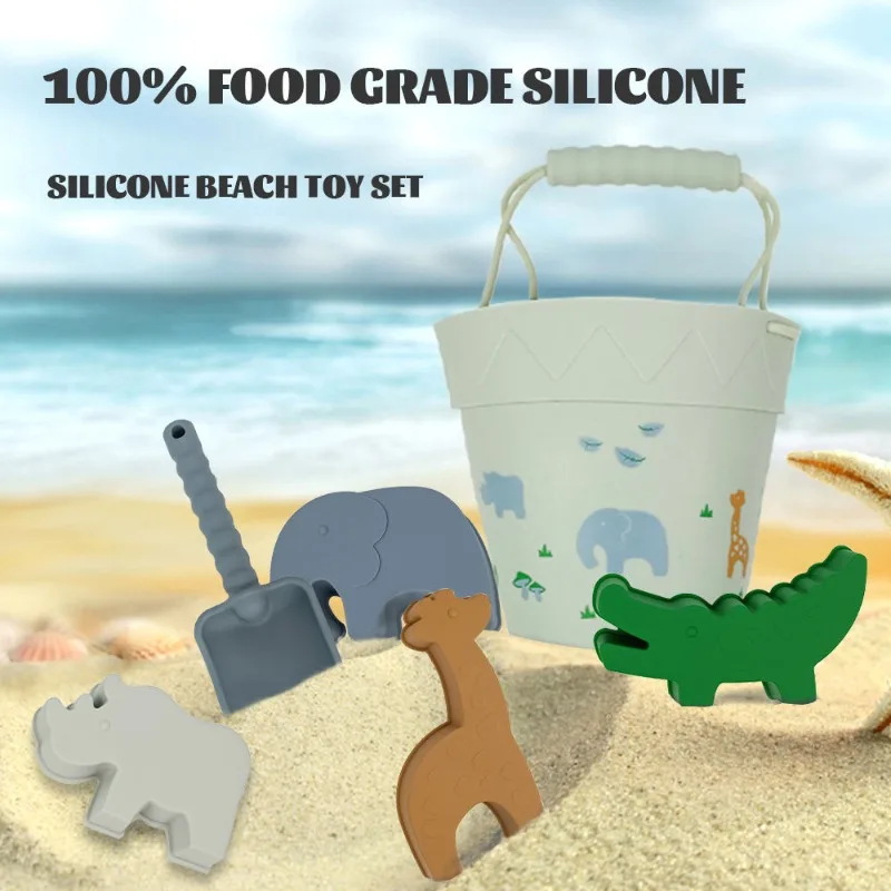 Summer Silicone Sand Bucket Toys for Kids Water Playing Animal Beach Bucket Shovel Sand Mold Tools Set Child Outdoor Travel Toy