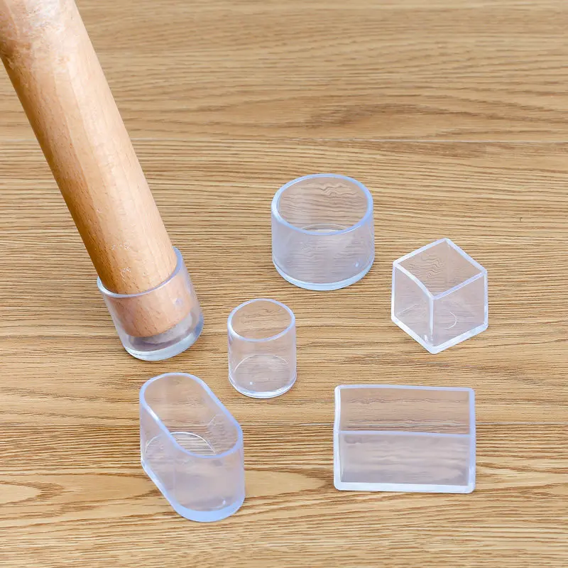 1/6~24pcs Transparent Silicone Chair Leg Floor Protectors Anti Slip Furniture Feet Pads Round Square Rectangular Oval 14-100mm
