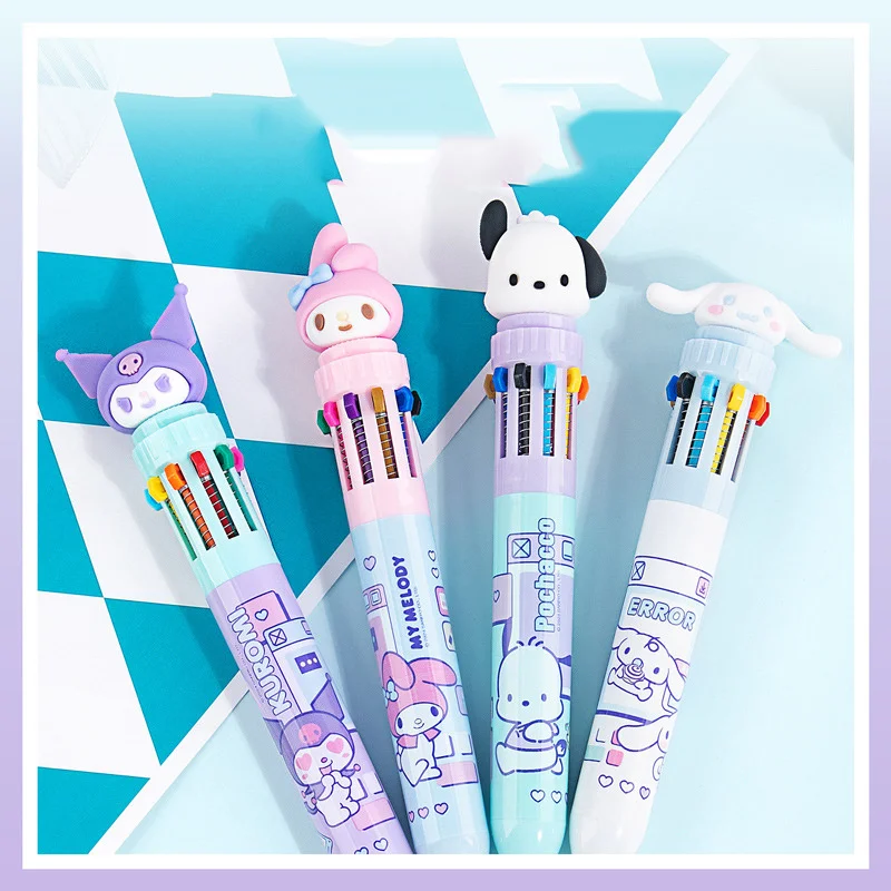 12pcs/lot Sanrio Kuromi Cinnamoroll 10 Colors Ballpoint Pen Cute Melody Pochacco Ball Pens School Office Supply Stationery Gift