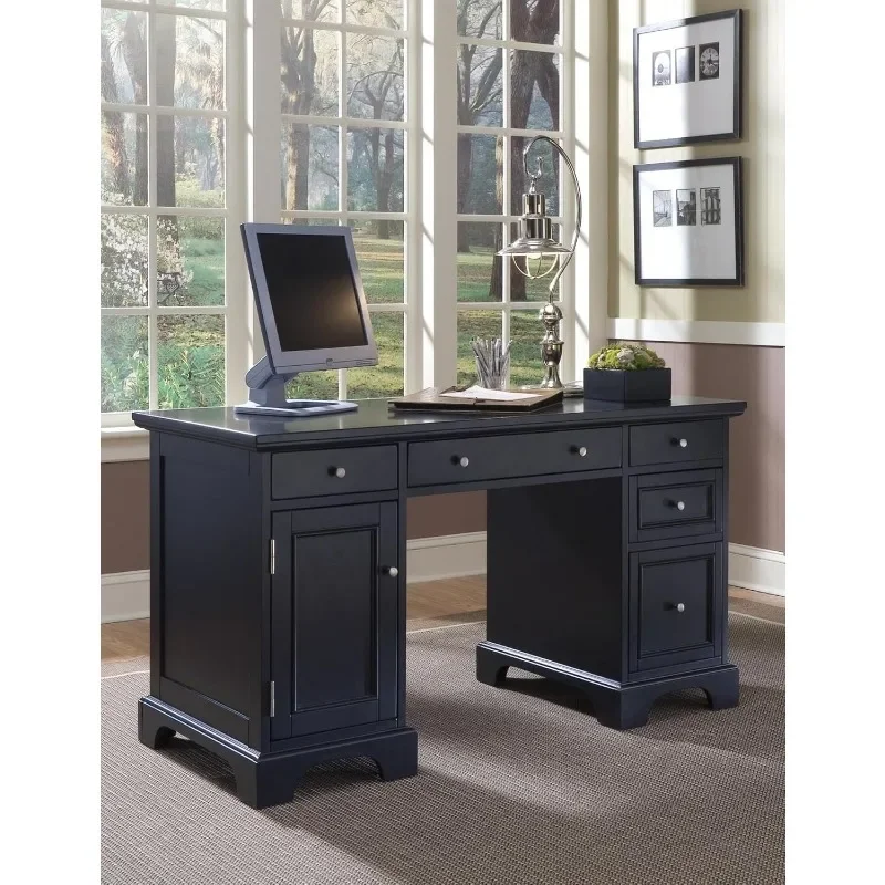 Desk ，Made of Solids Asian Hardwood Features A Pull Out Keyboard Tray, Box Drawer and File Drawer in The Right Hand Pedestal