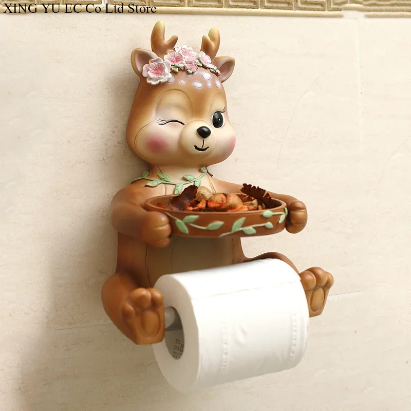 

Nordic Resin Roll Paper Holder Creative Deer Rack Sika Deer Tissue Box Non-perforated Toilet Bathroom Decoration Accessories