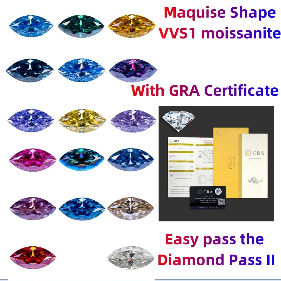 

Marquise shape Moissanite 1.0~3.0ct VVS1 GRA Loose Gemstone For Christmas Gifts Jewelry Making