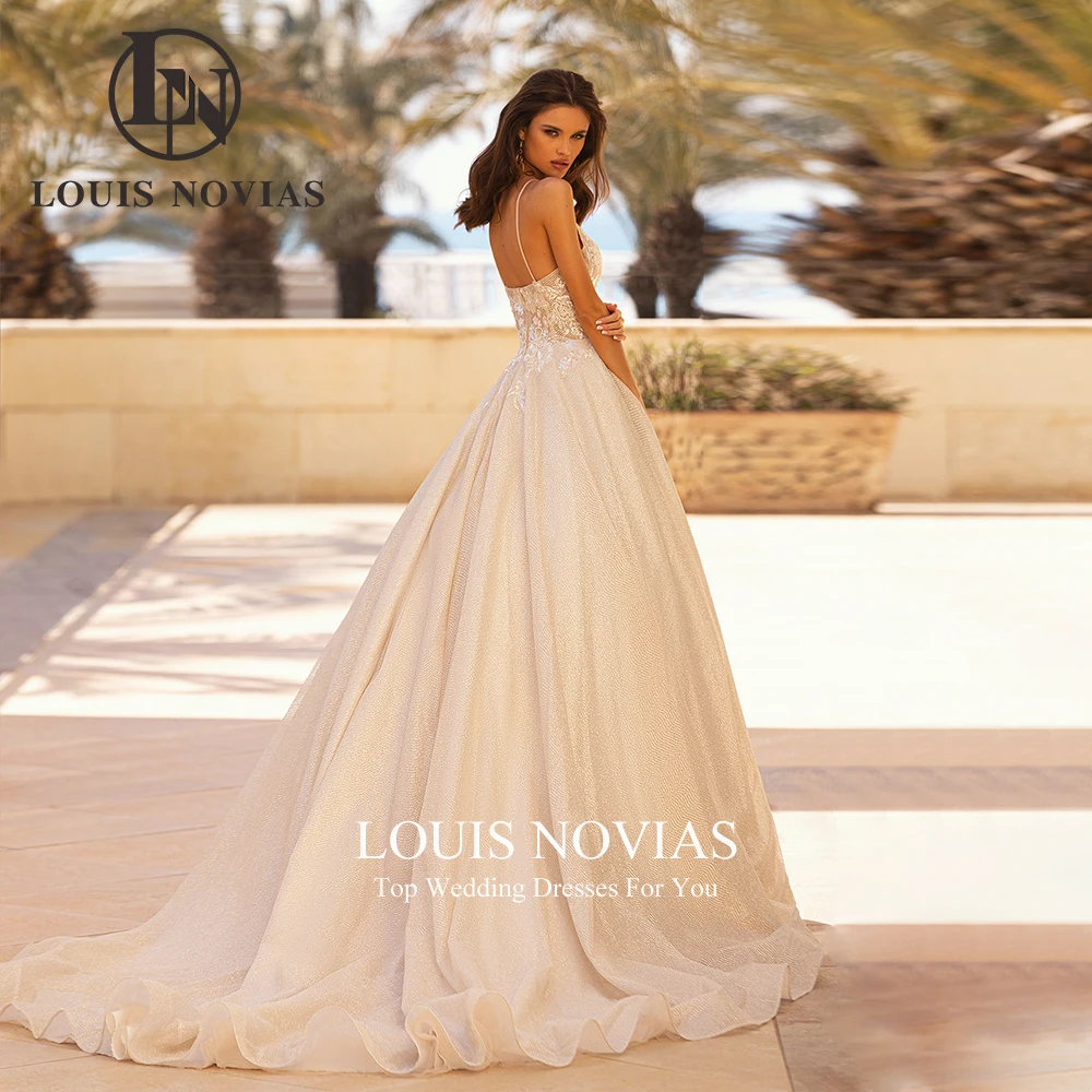 LOUIS NOVIAS A-Line Wedding Dresses Modern Sexy Deep V-neck Spaghetti Straps Backless Bridal Gown Embroidery Vestidos De Novia