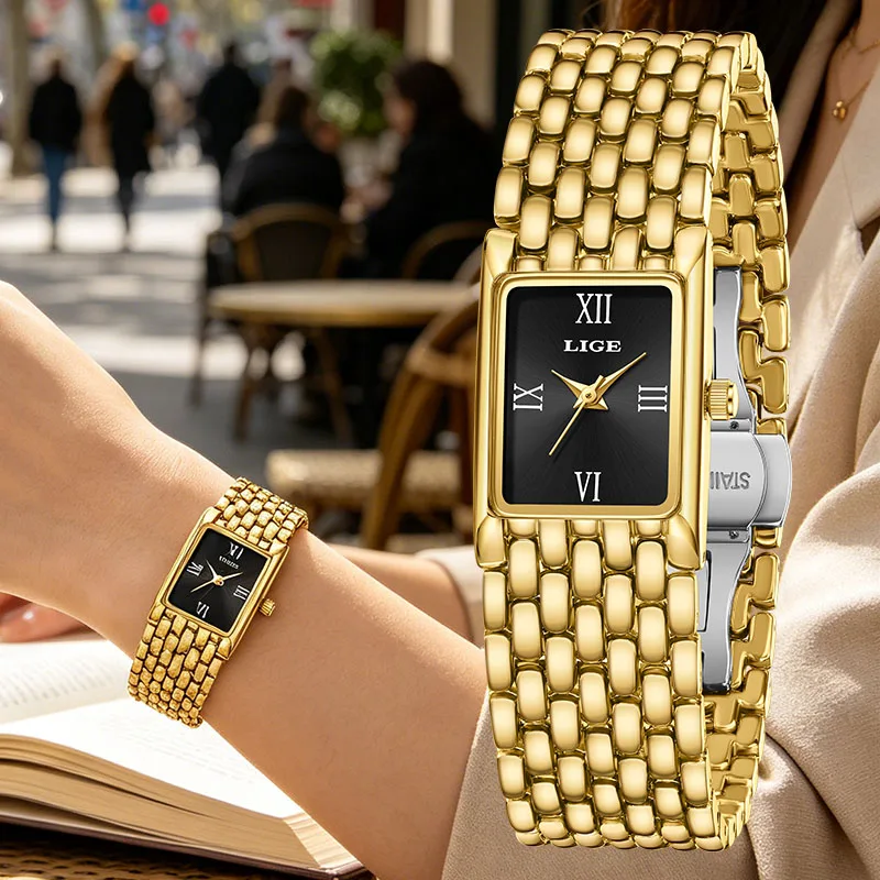 LIGE Women's wristwatch 2026 Fashion Luxury Quartz Stainless Steel Bracelet Retro 30M Waterproof Watch for Women reloj de mujer