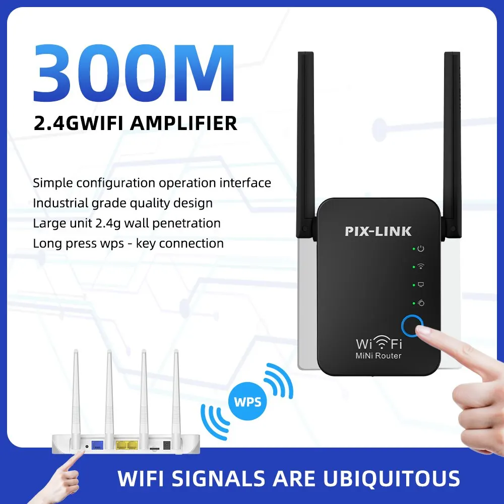 Mini roteador sem fio Repetidor WiFi, impulsionador do modo do ponto de acesso, sinal de longo alcance, extensor Wi-Fi, PIX-LINK WR17, 2.4G