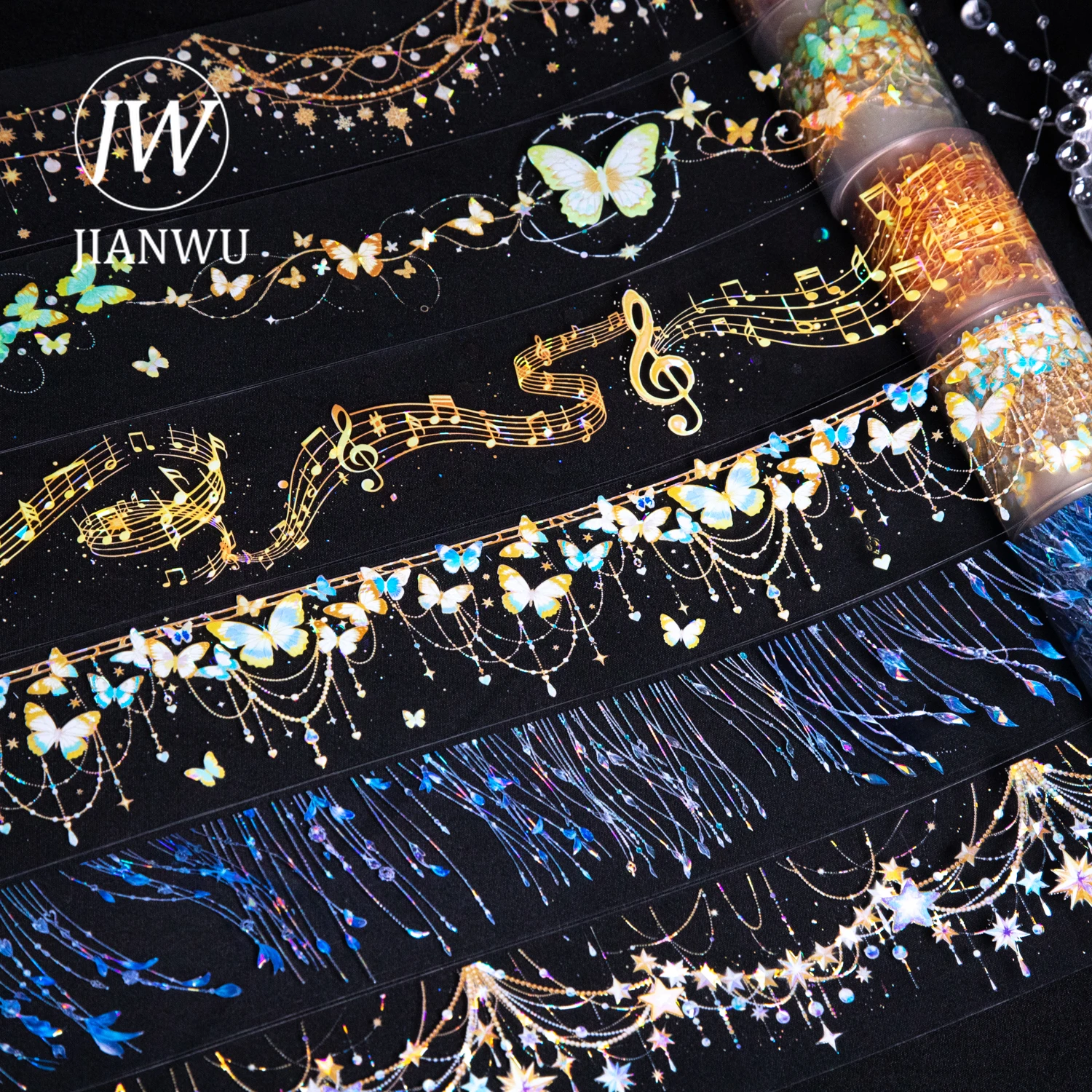 JIANWU Starlight Pendant Chain Series Vintage Butterfly Light Landscape Material Collage PET Tape Creative Journal Stationery