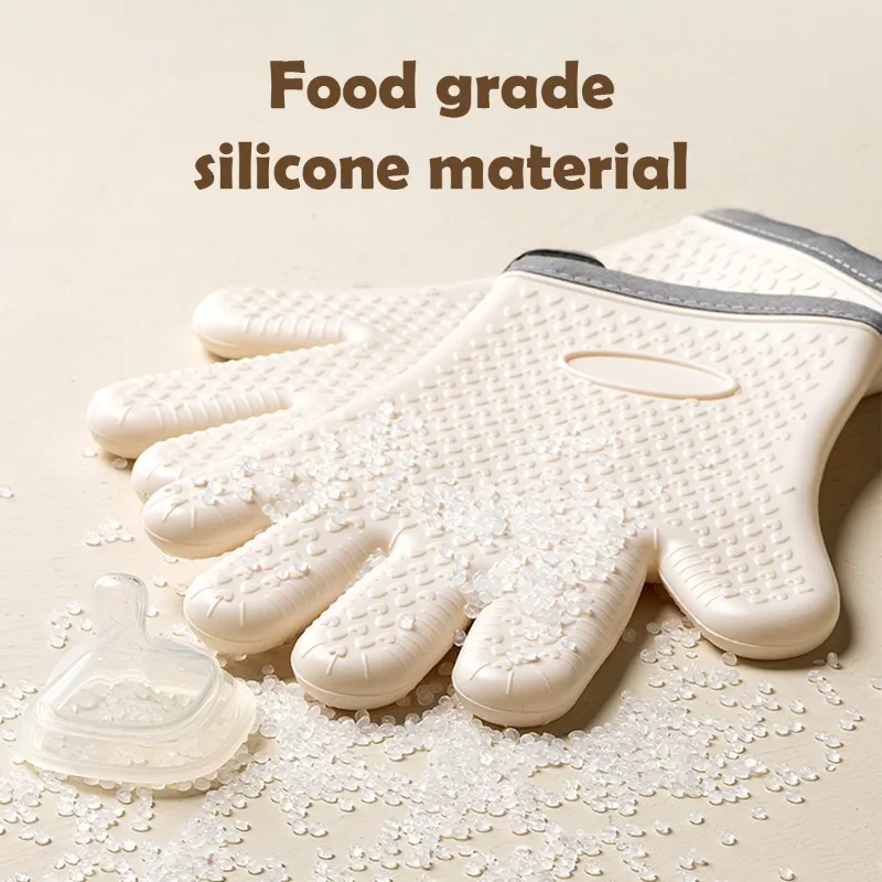 Verbrühungshemmende Silikon-Ofenhandschuhe für die Küche, rutschfeste, isolierte Mikrowellenhandschuhe zum Backen, Grillhandschuhe, wärmeisolierende Fäustlinge – Detail 8