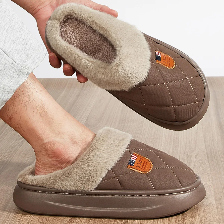 Luxury Warm Slippers for men EVA Platform Plaid Fabric Memory Foam Soft Comfortable  Home Shoes High Quality