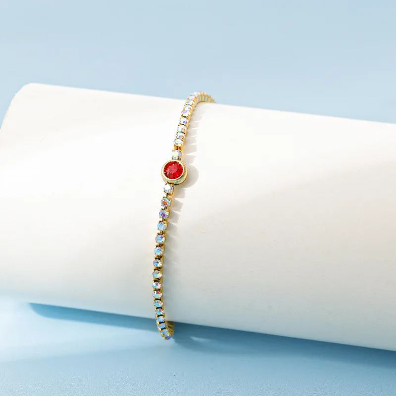 Geburtsstein-Tennisarmband, vergoldet, mehrfarbig, runde Kristall-Strasssteine, 12-Monats-Charm-Armband, Geburtstagsgeschenk – Detail 3