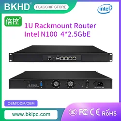 BKHD Barato Personalizado Intel N100 1U Rack Montado Firewall 4 * RJ45 Mini-PCIE suporte Servidor de Rede WIFI (adesivo de PVC branco/preto)