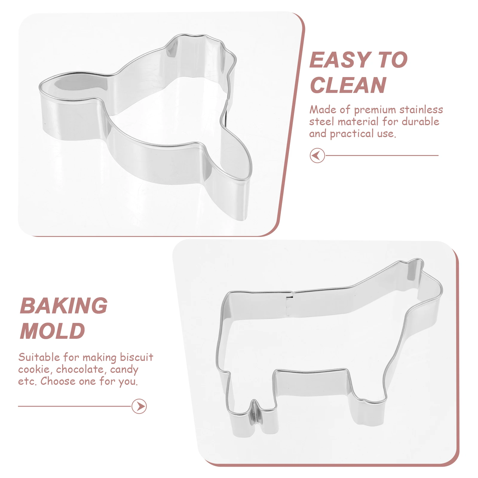 

4Pcs Cow Shape Biscuits Molds Stainless Steel Cookie Cutters DIY Baking Tools Home Kitchen Supplies Fondant Candy Cake Party