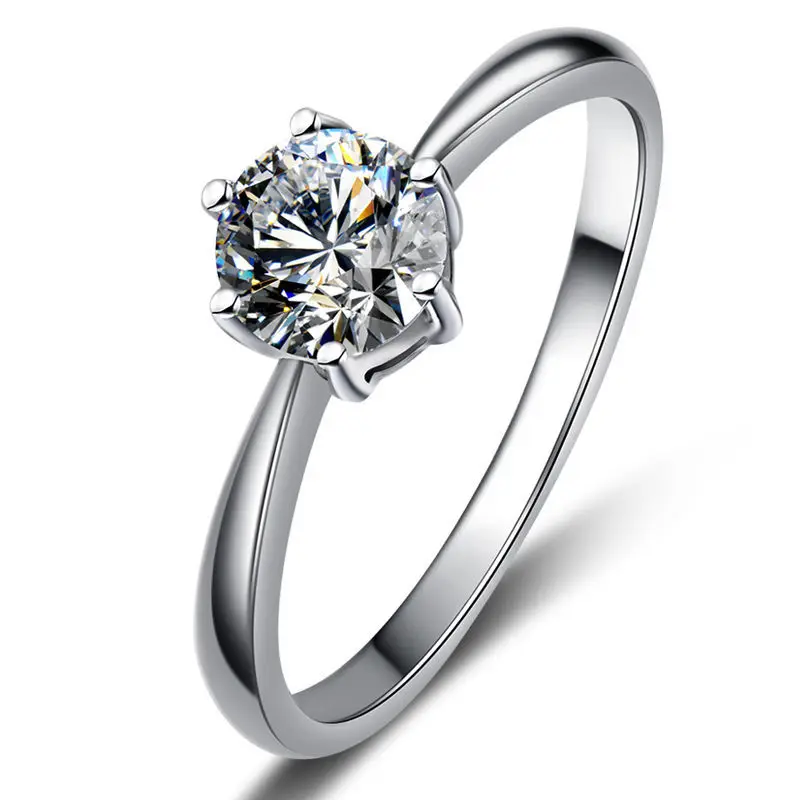 Huitan Six Claw Cubic Zirconia Wedding Ring for Women Silver Color Simple Elegant Engagement Proposal Rings Gift Fashion Jewelry