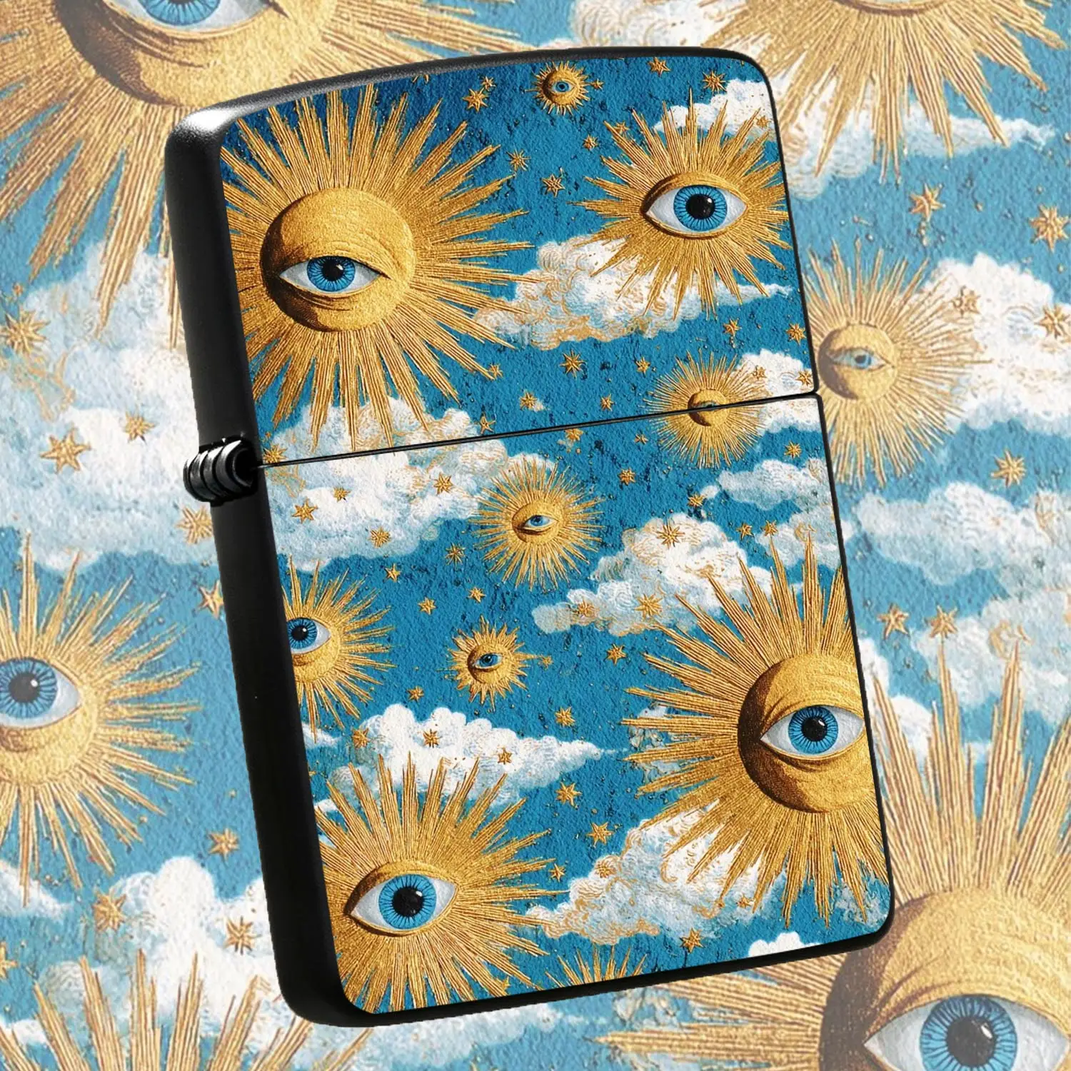 Retro Celestial All-Seeing-Eye Lighter, Artistic Gilded Starry Sky Cloud Pattern Design, Aesthetic Unique Portable Accessory, Suitable For Daily Carrying, Holiday Gifting, Casual Gathering And All Kinds O A Humorous And Interesting Lighter