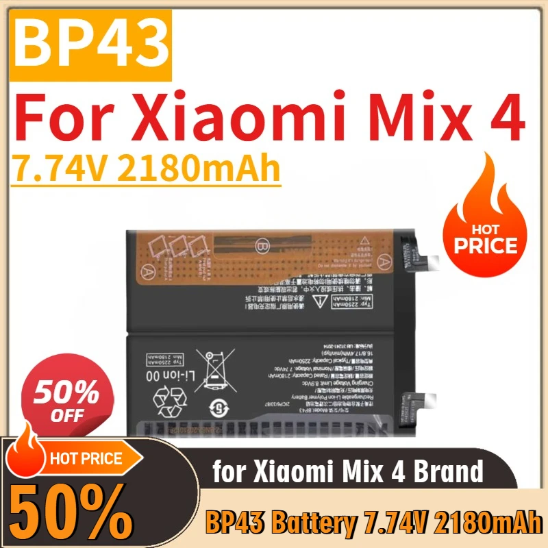Bateria BP43 7.74V 2180mAh para Xiaomi Mix 4 Novas baterias de celular de alta qualidade
