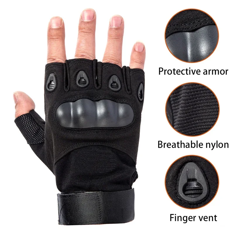 Tactical Hard Knuckle Half finger Gloves Men's Army Military Combat Hunting Shooting Airsoft Paintball Police Duty - Fingerless