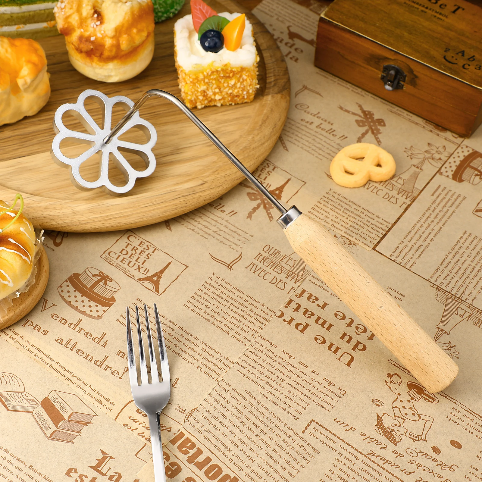 

Fried Snack Mold Aluminum Alloy Wood Handle Multi Purpose Frying Mould For Pancakes Shrimp Cakes Oil Dumplings Baking