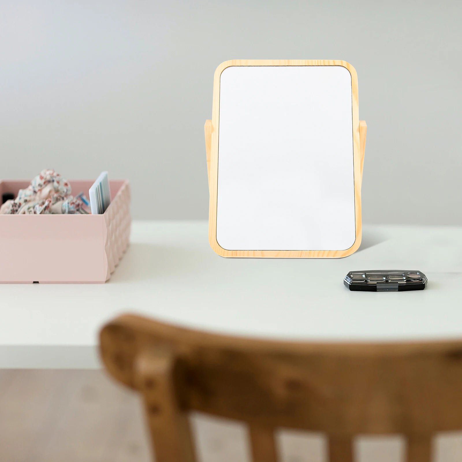 

Wooden Vanity Mirror Rotation Makeup Bedroom Table H held Travel Girls Women Smooth Surface Practical Maintenance Durability