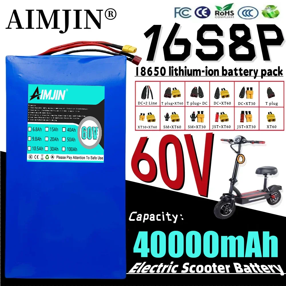 Brand new 1000-3000W high-power 60V 40Ah 18650 lithium battery battery pack 16S8P suitable for various transportation vehicles