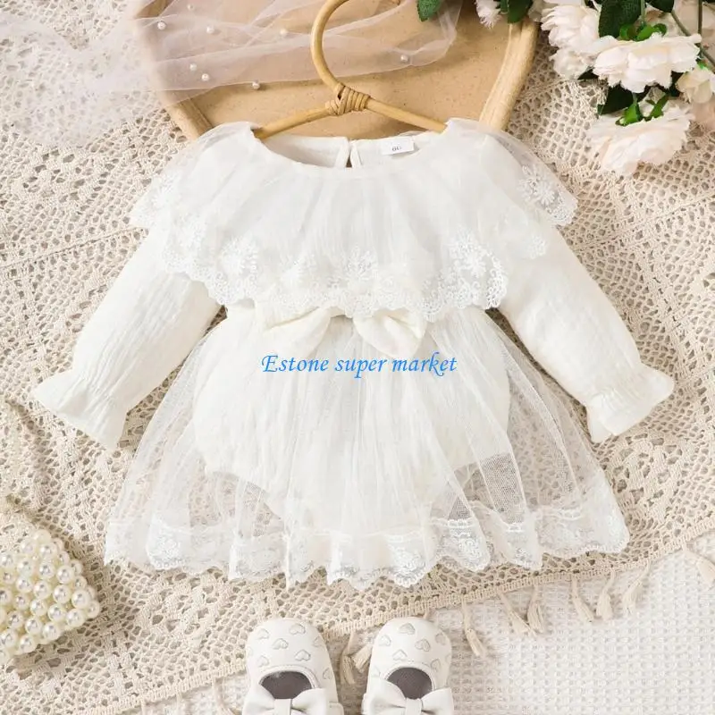 090B رومبير قطن ناعم وأنيق للفتيات الصغيرات مزين بالدانتيل وأكمام طويلة، تصميمات بأكمام طويلة، مريح لعمر 0 3 أشهر #2