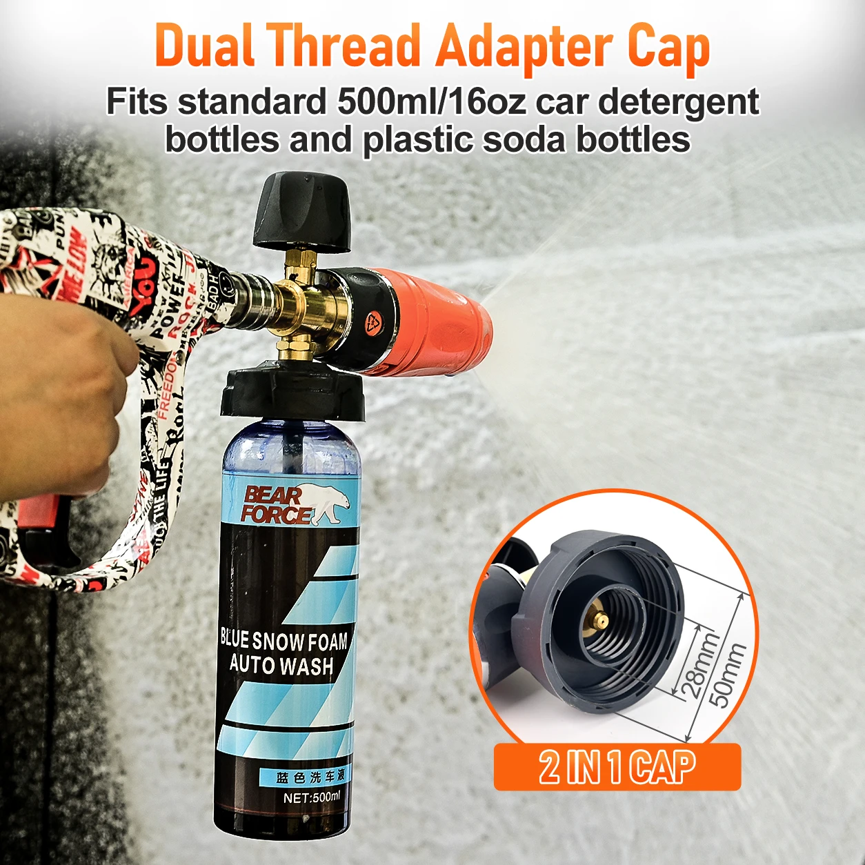 Pressure Washer Foam Cannon Snow Foam Lance 1L Bottle,  360° Adjustable Nozzle, Car Wash Foam Sprayer, with 1/4" Quick Connector view 3
