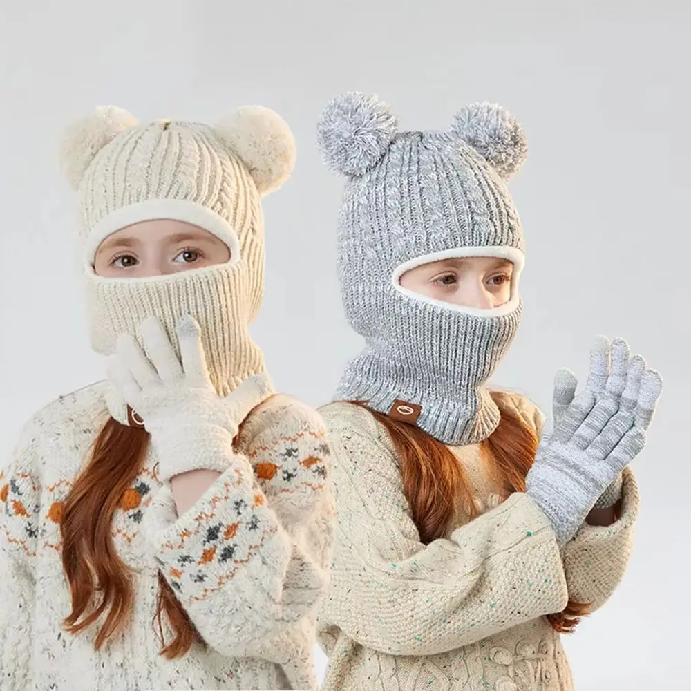 

Mask & Scarf with Thick Fleece Knit Cap and a Pair of Gloves Winter Warm 2pcs Set: 4-10Y Boys and Girls One-Piece Hat,