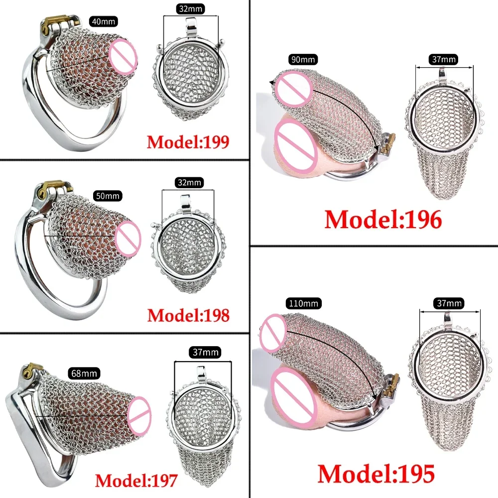 Metal Chastity Cage Device Stainless Steel Penis Chain Mail Male Cock Hauberk Cage Lock Key Adult BDSM Bondage Sex Toys For Men