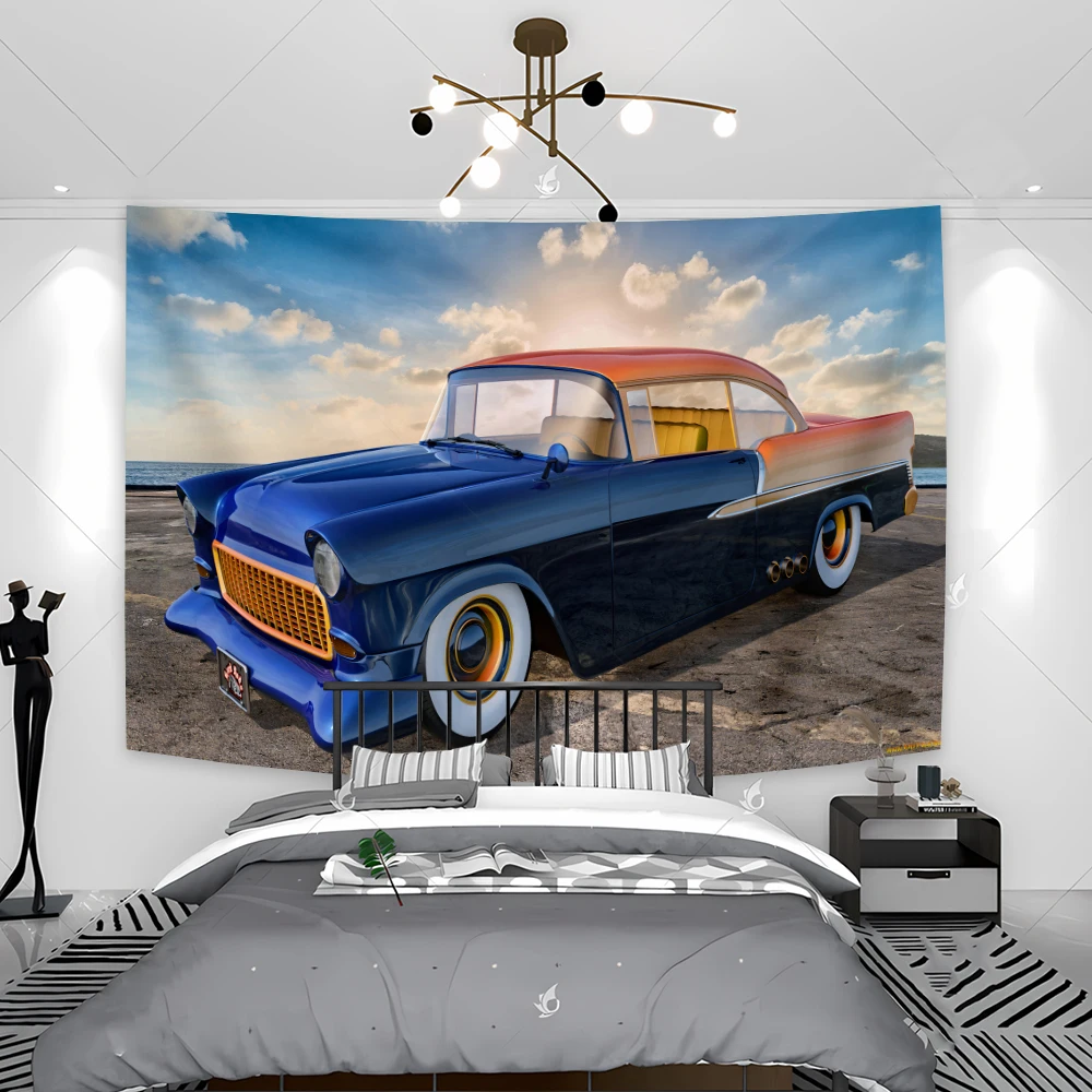 Vintage Style Scene Cool Racing Car Polyester Tapestry Dormitory Decoration Home Bedroom Living Room Background Cloth