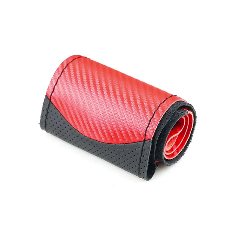 38cm Universal Steering Wheel Braid Cover Red Carbon Fiber + Black Perforated Leather Splice Covers Auto Interior Accessories