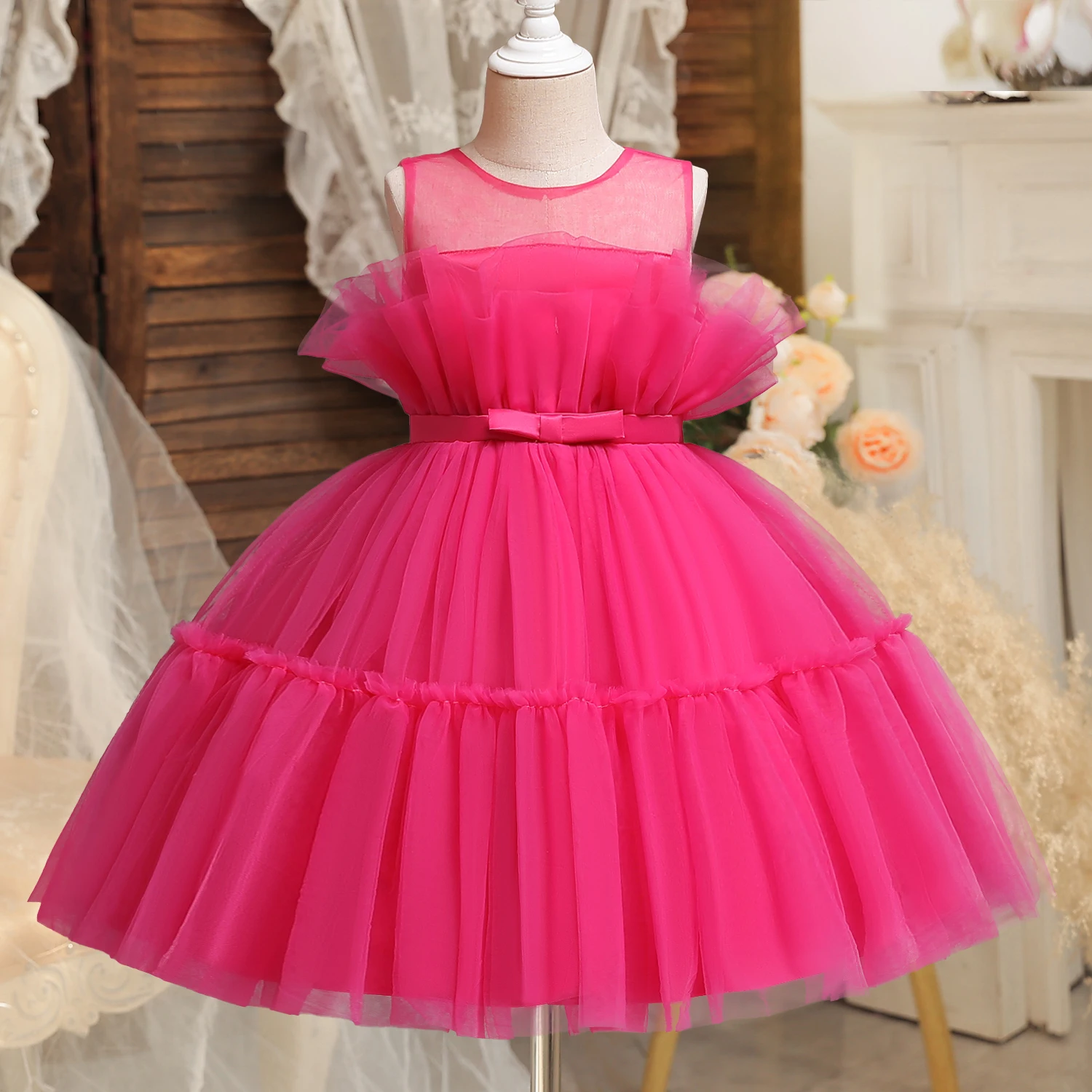 Toddler Baby Sequin Princess Dress for 1-5Yrs Kid Themmed Party Gowm 2024 New Barbi Pink Dresses for Summer Elegant Girl Dresses