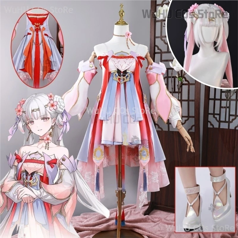 Game Wuthering Waves Jinhsi Cosplay Costume Spring Festival Suit New Skin Pink Dress Jinhsi Wig Hanfu Shoes Women Halloween Cos