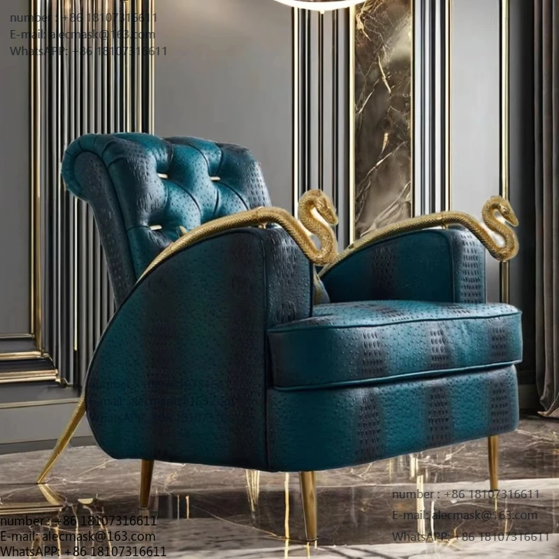 

Italian luxury living room furniture single sofa chair snake armrest pure copper wood legs