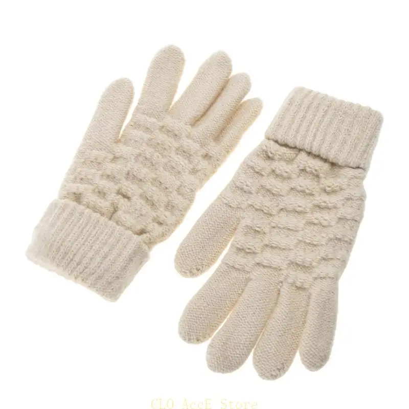 

16FE Simple Children Winter Gloves Warm Knit Fingerless Gloves for Kids for Skiing