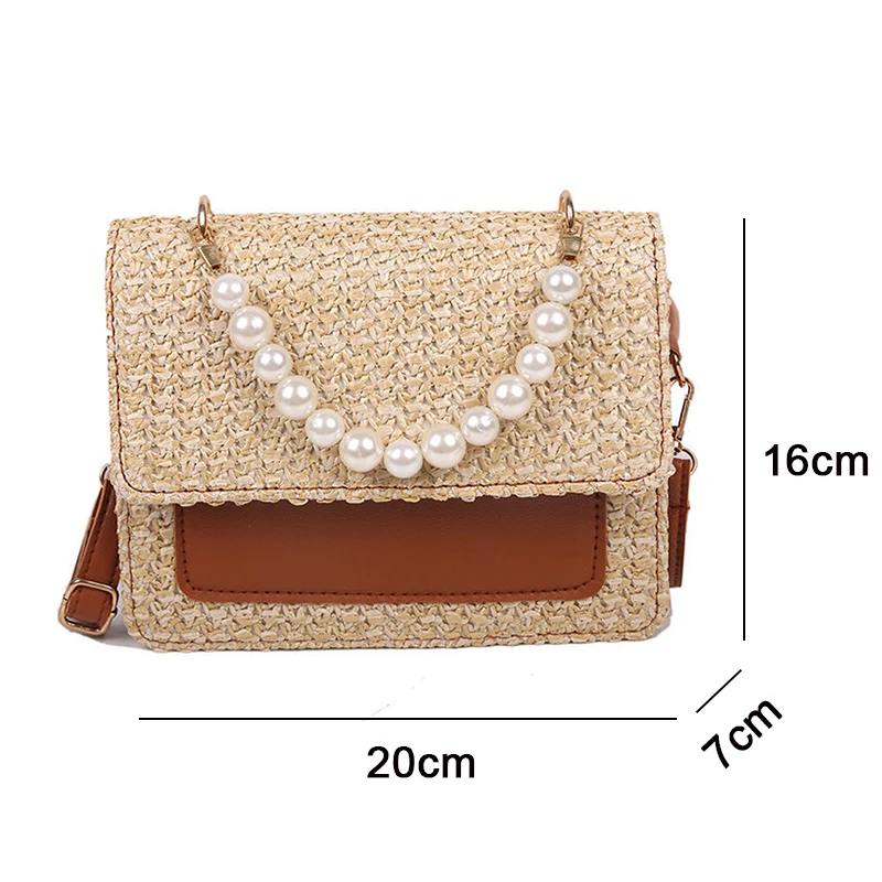 Crossbody Bag Women Designer Shoulder Bag Female Handbag Purse Straw Beaded Fashion New PU Leather Simple Contrast Color