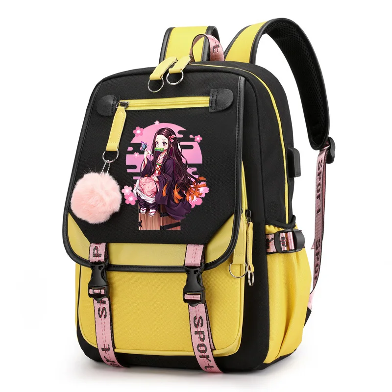 Anime Demon Slayer Backpack Kawaii School Bags Girls Boy Manga Cartoon Large Capacity Bookbag for Teenager USB Charging Backpack