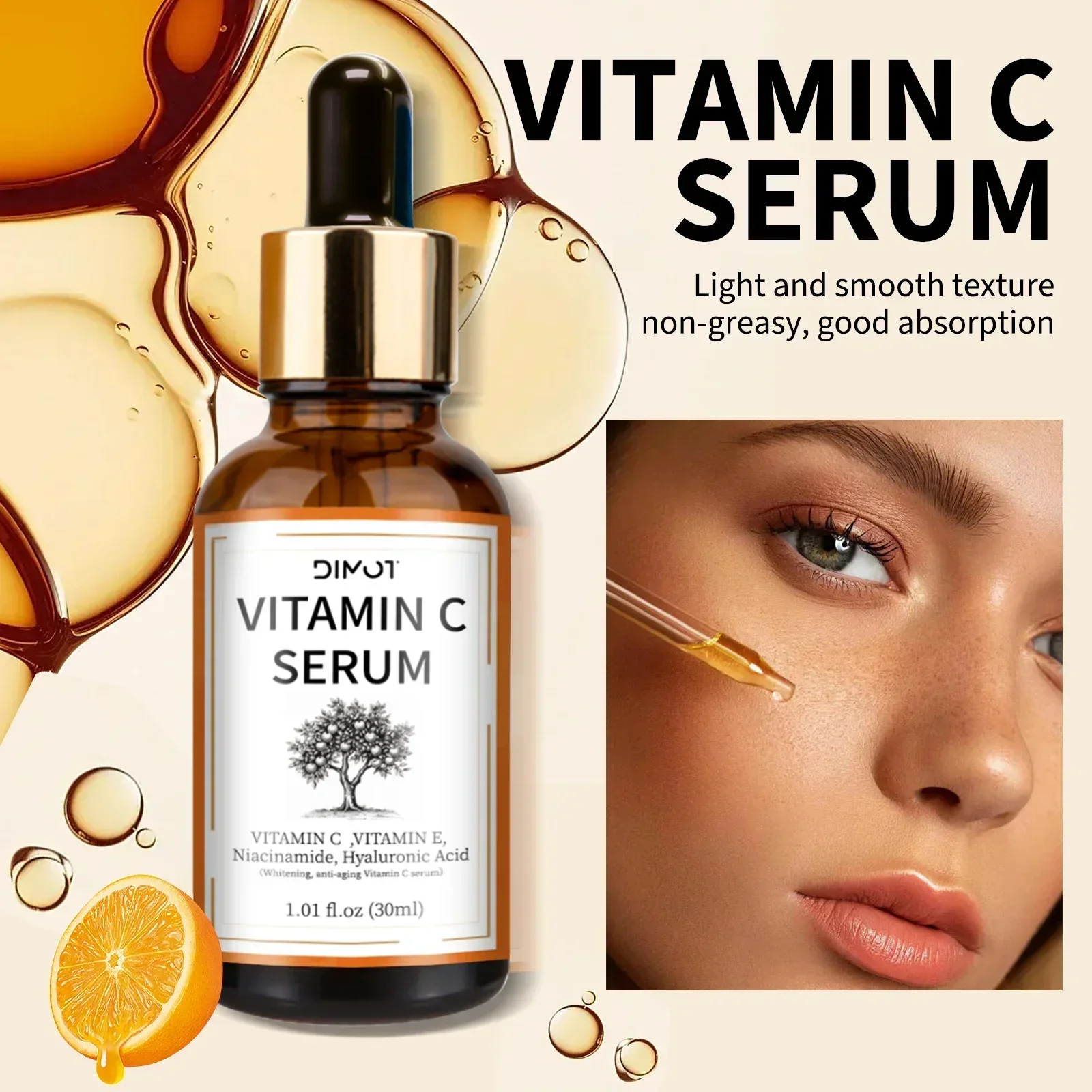 Essência Facial de Vitamina C com Ácido Hialurônico - Ilumina a Pele Escura, Reduz Linhas Finas, Hidrata e Repara a Pele Opaca.