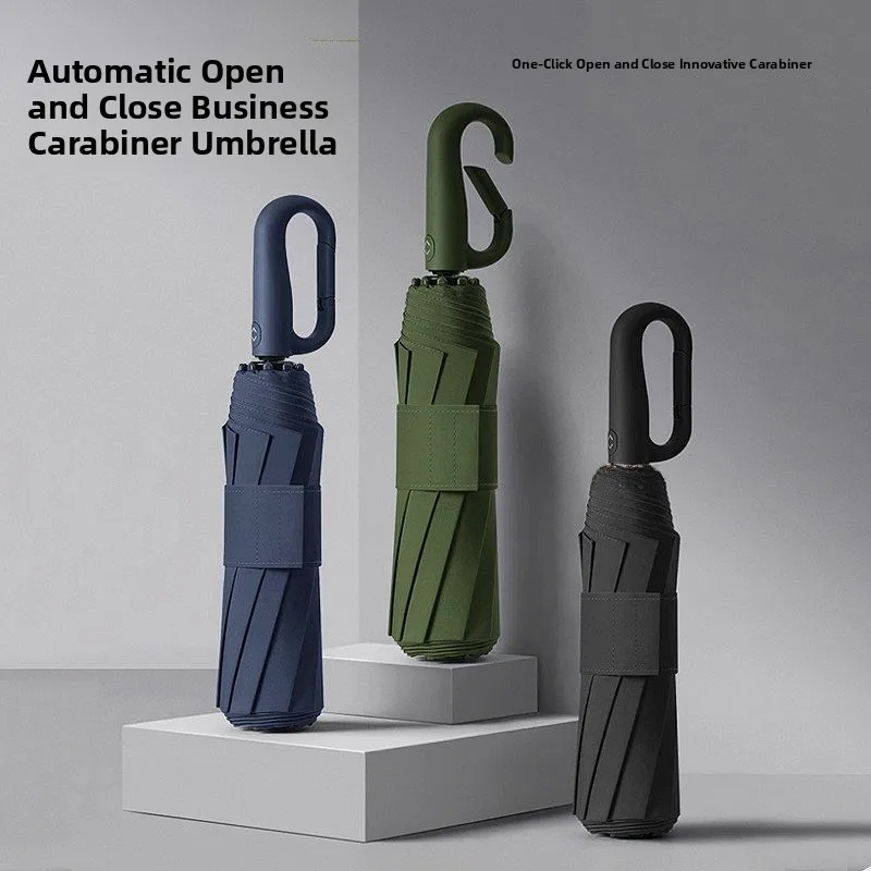 portable-business-men's-automatic-folding-10-bone-280t-collision-cloth-umbrella-with-ring-buckle-handle-stainless-steel-shaft