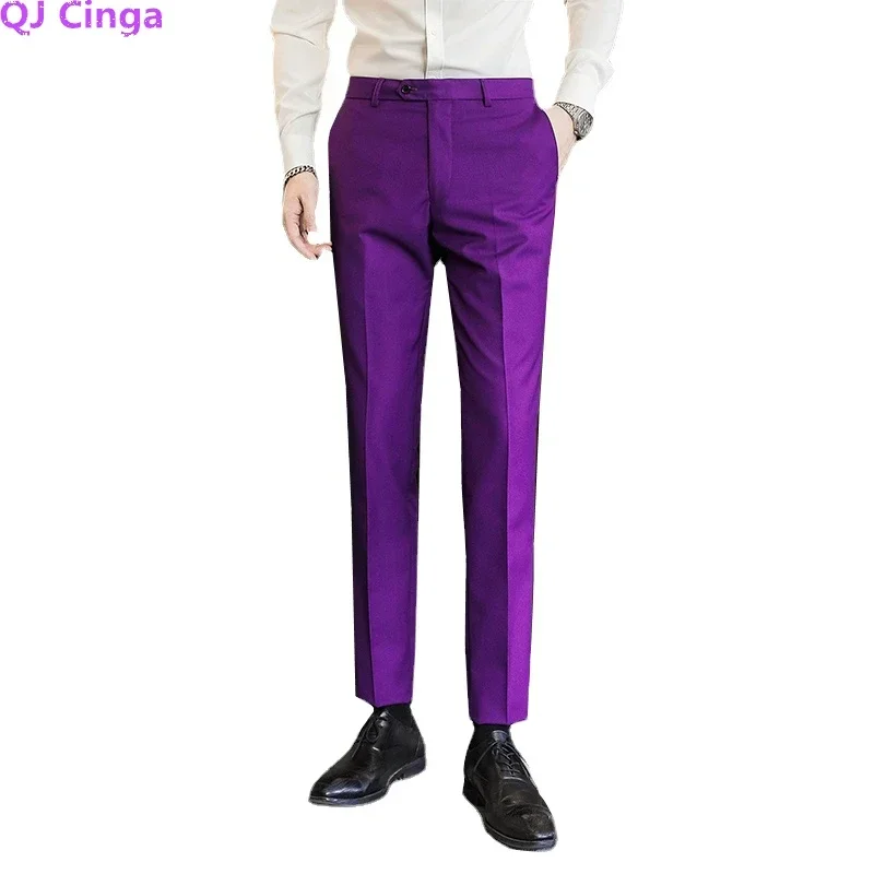 Królewskie niebieskie męskie spodnie garniturowe, biznesowe spodnie biurowe, białe czarne czerwone spodnie Pantalones Hombre Wedding Party Dress Pant, rozmiar azjatycki