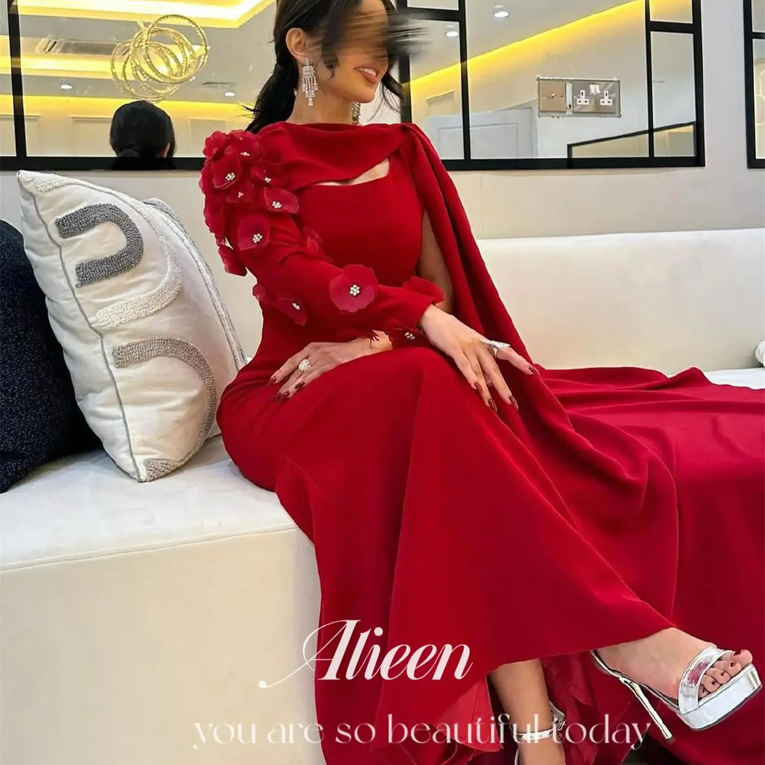 

Aileen Shawl Red 3D Flowers Mermaid Long Party Dresses for Special Occasions Evening Elegant Woman Gala Prom Wedding Dress 2024