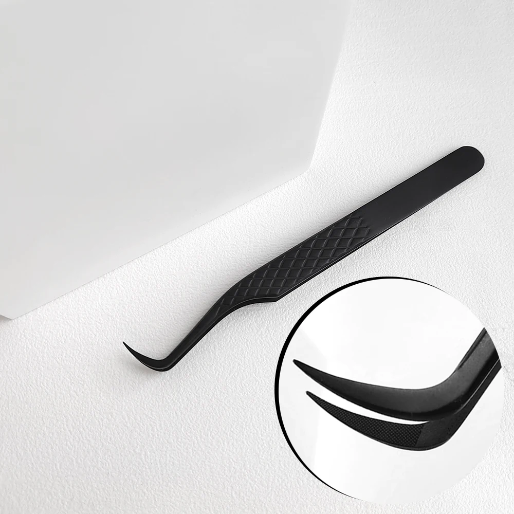 まつげエクステ用ビッグファイバーチップつけまつげピンセット、黒いピンセット、まつげ用ピンセットの先端が完璧に密着