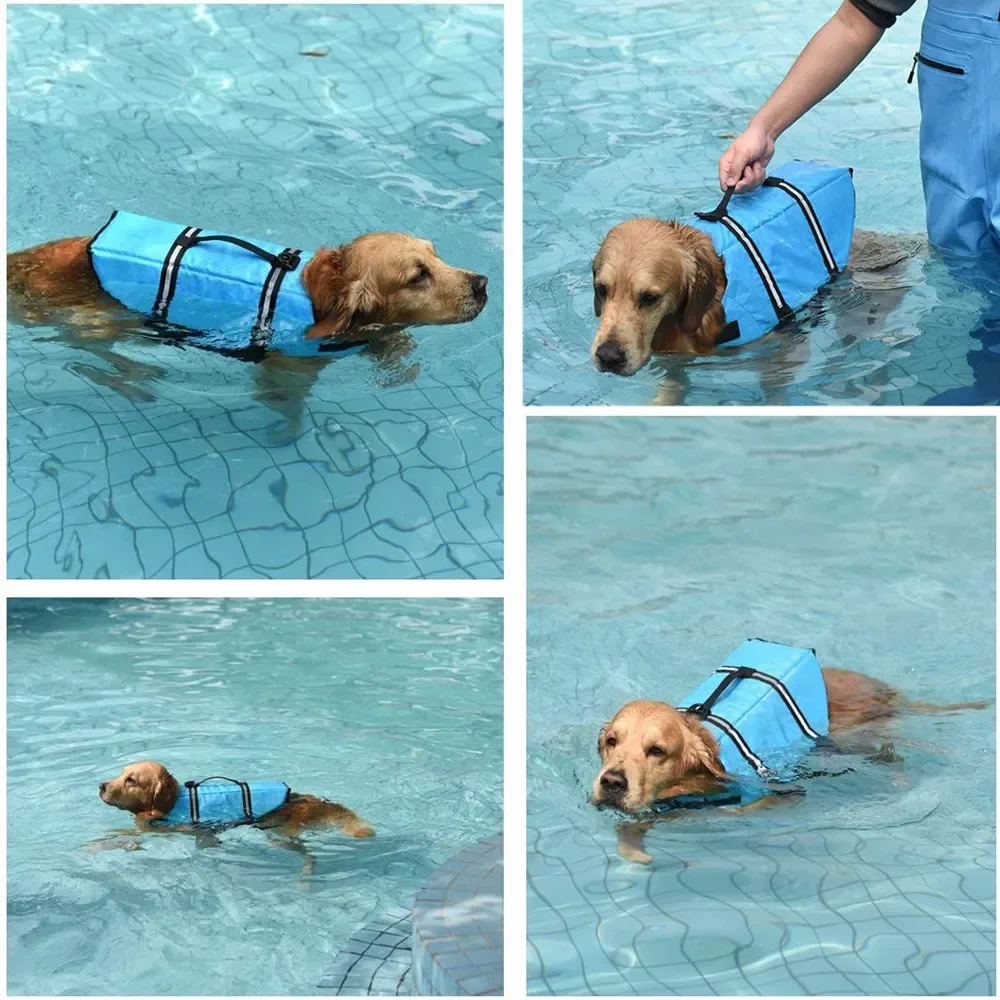 Dog Life Jacket Reflective Adjustable Durable Flotation Swimming Boating Suit Puppy Lifesaver Pets Clothes with Rescue Handle