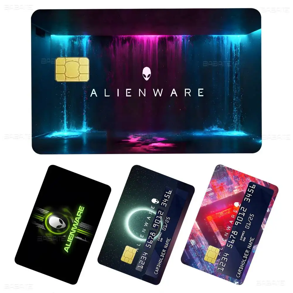 ملصق بطاقة الخصم الائتماني من Dell Alienware Animation PC Gaming DIY ملصق تزيين الحفلات المقاوم للماء ملصق جلدي للبطاقات الصغيرة