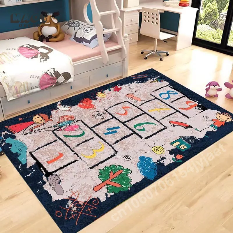 Children's Hopscotch Carpet for Boy and Girl Cartoon Game Living Room Baby Crawling Floor Mat Kindergarten Early Education Rugs