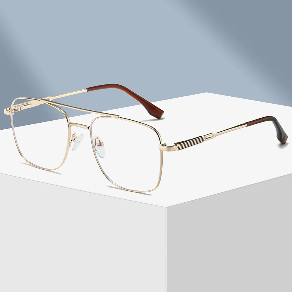 Stylish Double Bridge Metal Optical Glasses for Men Block Blue Light Elegant Business Eyewear Comfort All-Day Daily Office