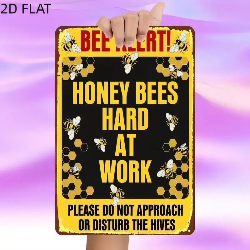 Bee Alert! Honey Bees Hard at Work Vintage Metal Sign - Retro Yellow-Black Iron Wall Art with Bees & Honeycomb, for Garden, Beeh