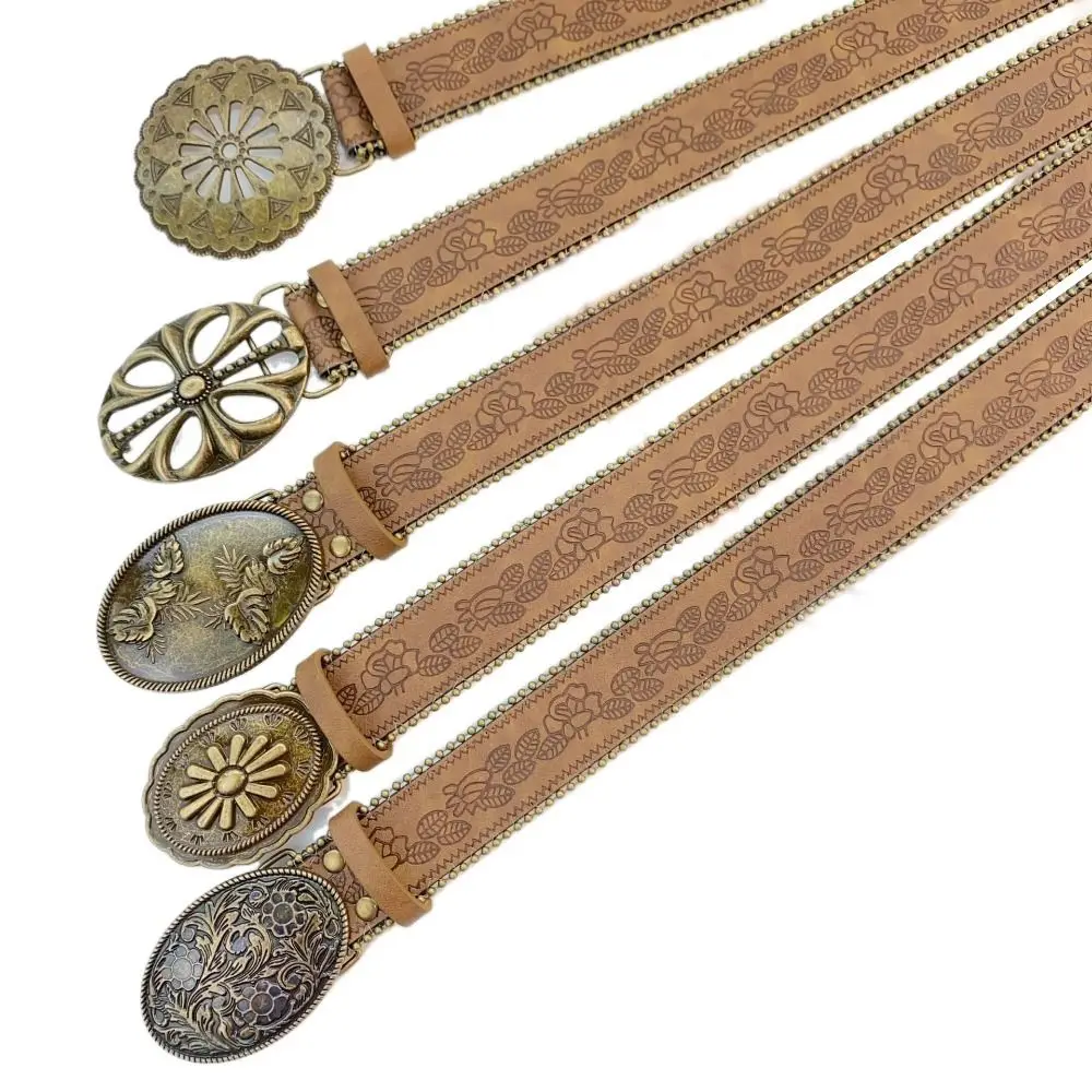 

Модный регулируемый женский ремень из искусственной кожи в стиле бохо, винтажный коричневый ковбойский ремень для джинсов, брюк и платьев
