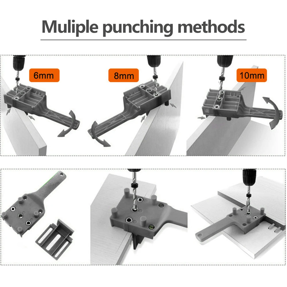 Kit di maschere per tasselli Set di Guide per trapano per la lavorazione del legno per punte da trapano da 6/8/10mm manicotto in metallo foratura per legno strumenti di localizzazione per seghe a tazza